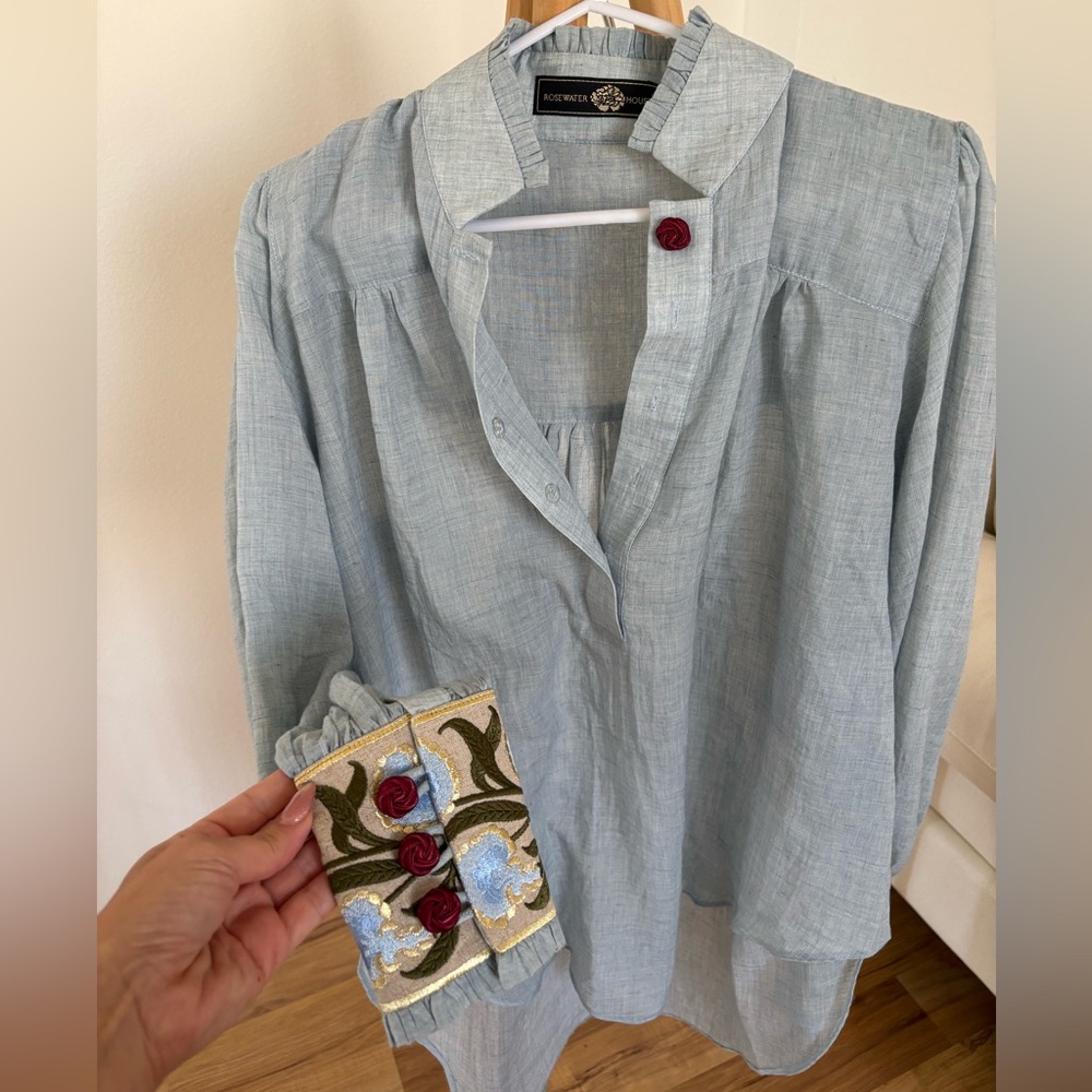 INC International Concepts Light Blue Ruffled Collar Shirt